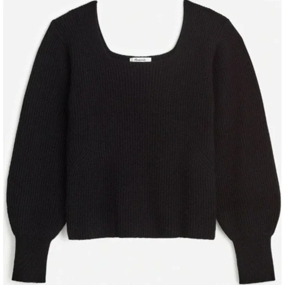 Madewell XXS Black‎ Sweater Square Neck Ribbed Knit Balloon Long Sleeve NWT $118 - Picture 3 of 12